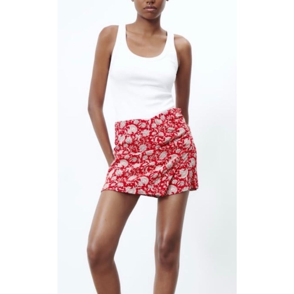 NEW Zara Floral Wrap Skirt Bundle 2 Items Red Yellow Skort Womens Small Pareo - Picture 2 of 13